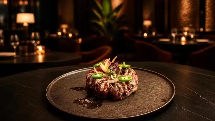 Beef tartare plated in the dining room